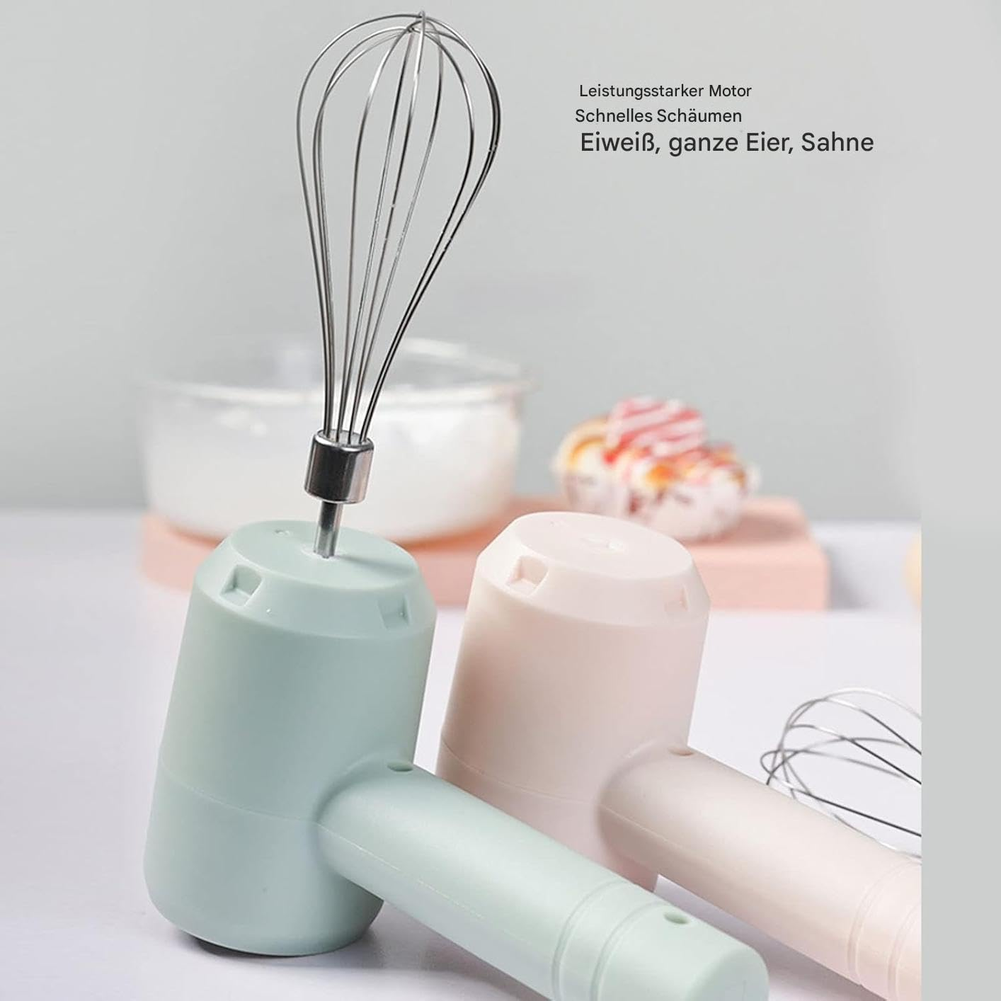 Uadme Mini Electric Whisk, 20 W Low Power Handheld Kitchen Mixer Automatic USB Rechargeable Portable Wireless Hand Mixer Electric for Sauce Cake Egg Cream (Green) image number 6