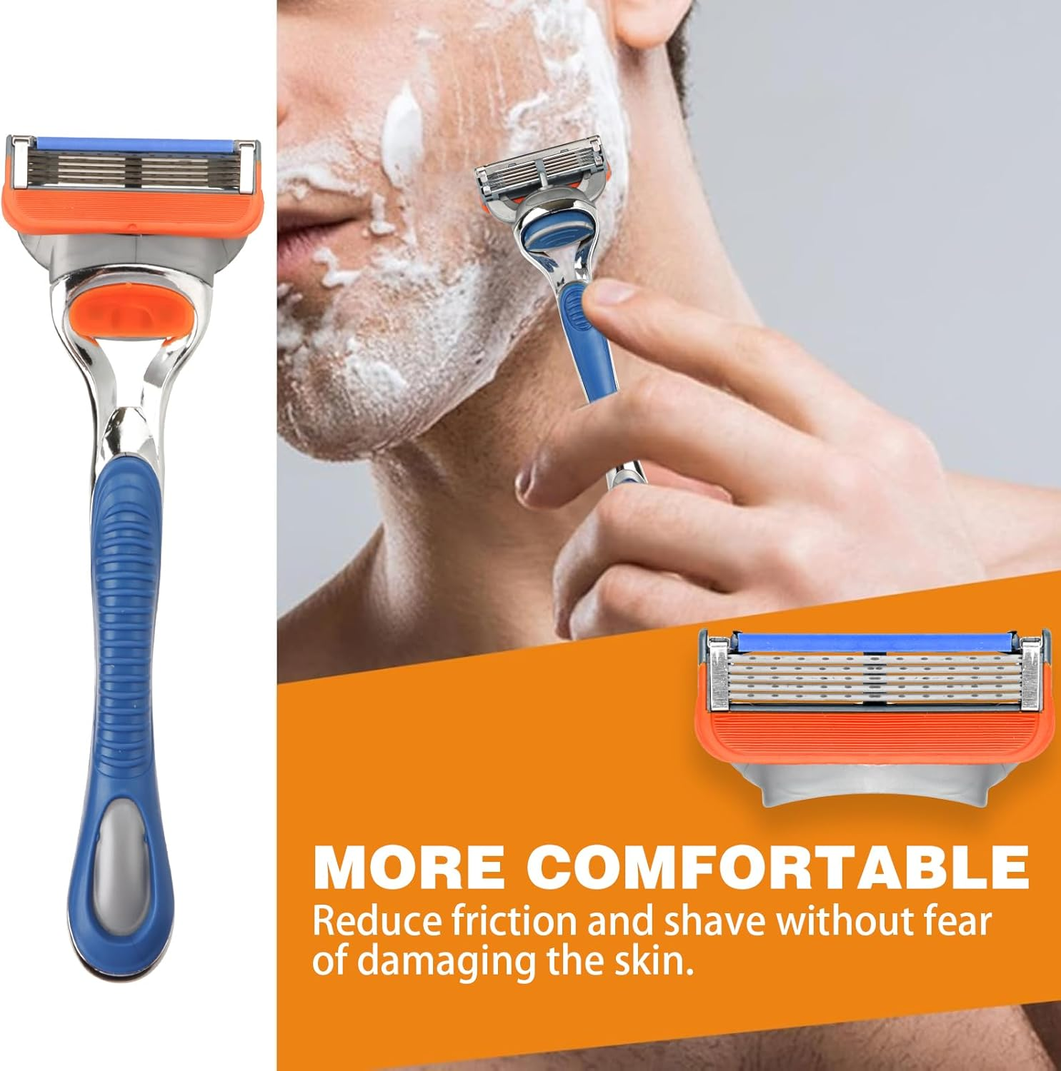 Shaving Kit, Men'S 5-Blade Razor with 12Pcs Razor Blade Shaving Razor Blade Refills for Gillette Fusion 5, Orange New Version 02 image number 2