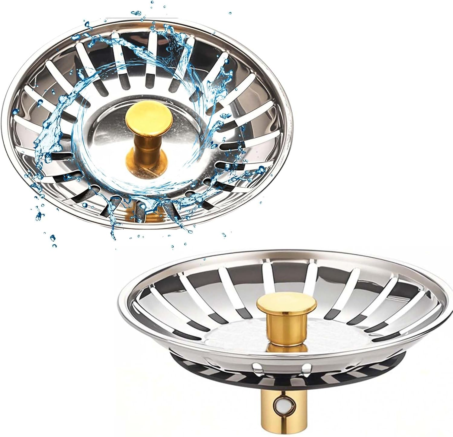 2 Pack Sink Strainer Plug, 79Mm 304 Stainless Steel Kitchen Sink Waste Plug Drain Stopper Basket Filter, Rust-Proof Strainer for Kitchen & Bathroom Sink Drainage image number 1