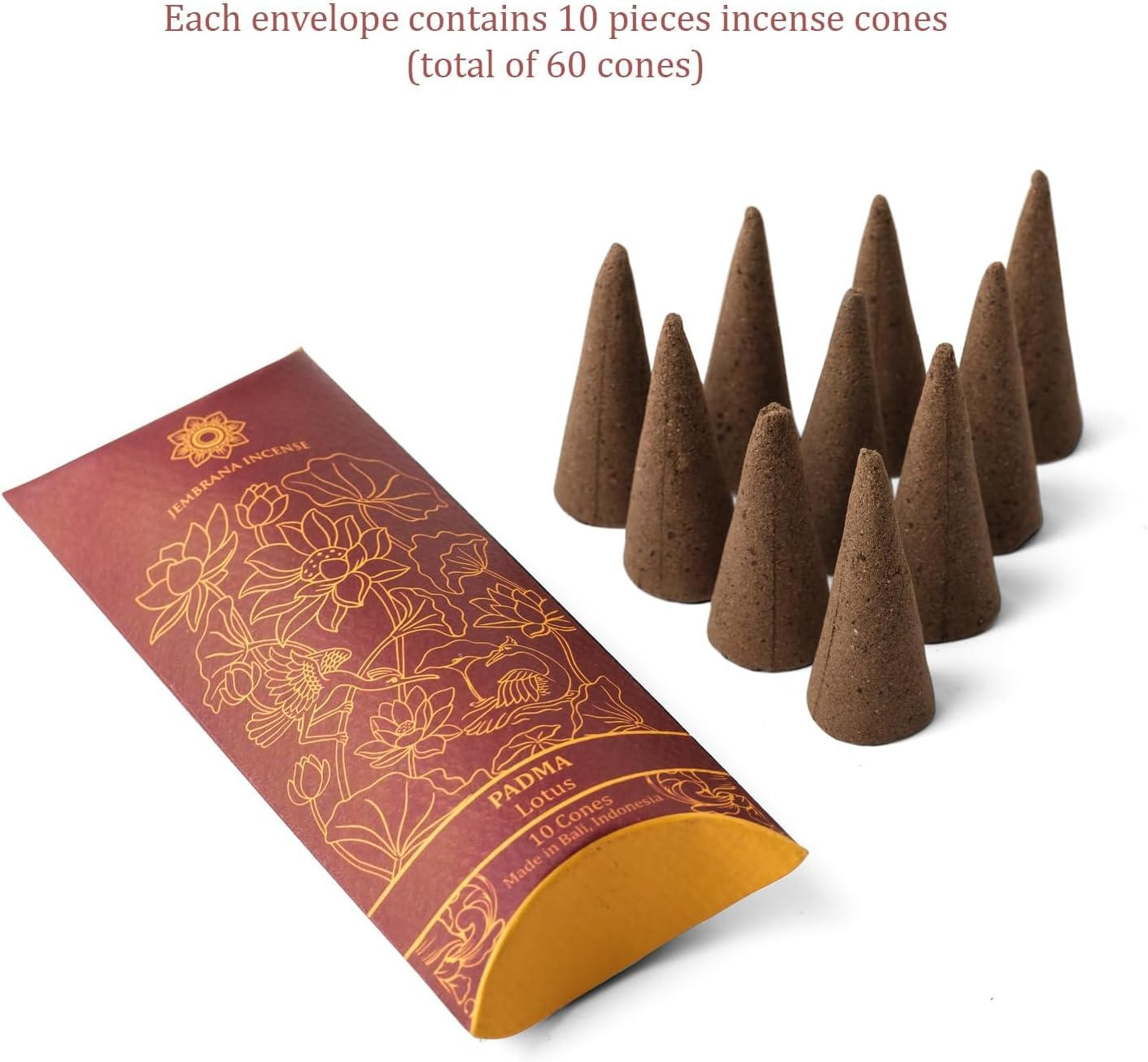 Bali Soap Jembrana Incense Cones - Mix 6 Scents (60 Cones Total), 10 Cones Each of Lotus (Padma), Sandalwood, Gardenia, Maha Triloka, Raja Harum & Dewi Sai (Amber), Gift Sets from Bali image number 5