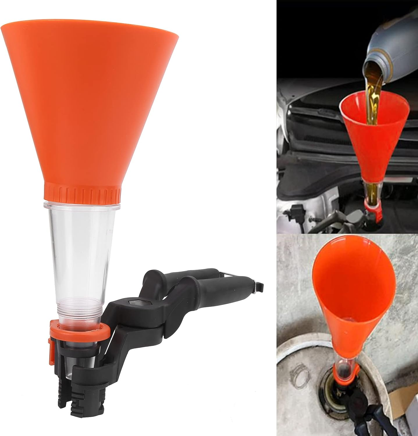 Oil Funnel, 3PCS Engine Oil Funnel Universal Fit for Cars Trucks, Car Oil Filling Funnel Accessory with Adjustable Fixed Holder, Engine Oil Funnel Kit Plastic Funnel Set(#1) image number 4
