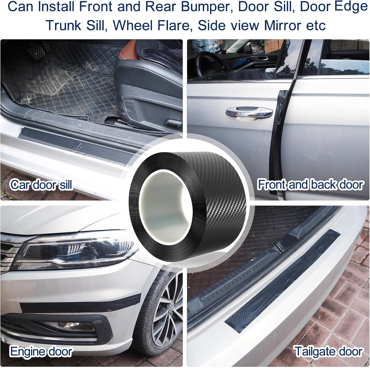 Universal Car Door Edge Protector, Door Sill Protector Bumper, Carbon Fiber Car Wrap Film, Vinyl Automotive Wrap Film Anti-Collision Anti-Scratch Cover for Most Vehicles (Black, 2.8In*16.4)