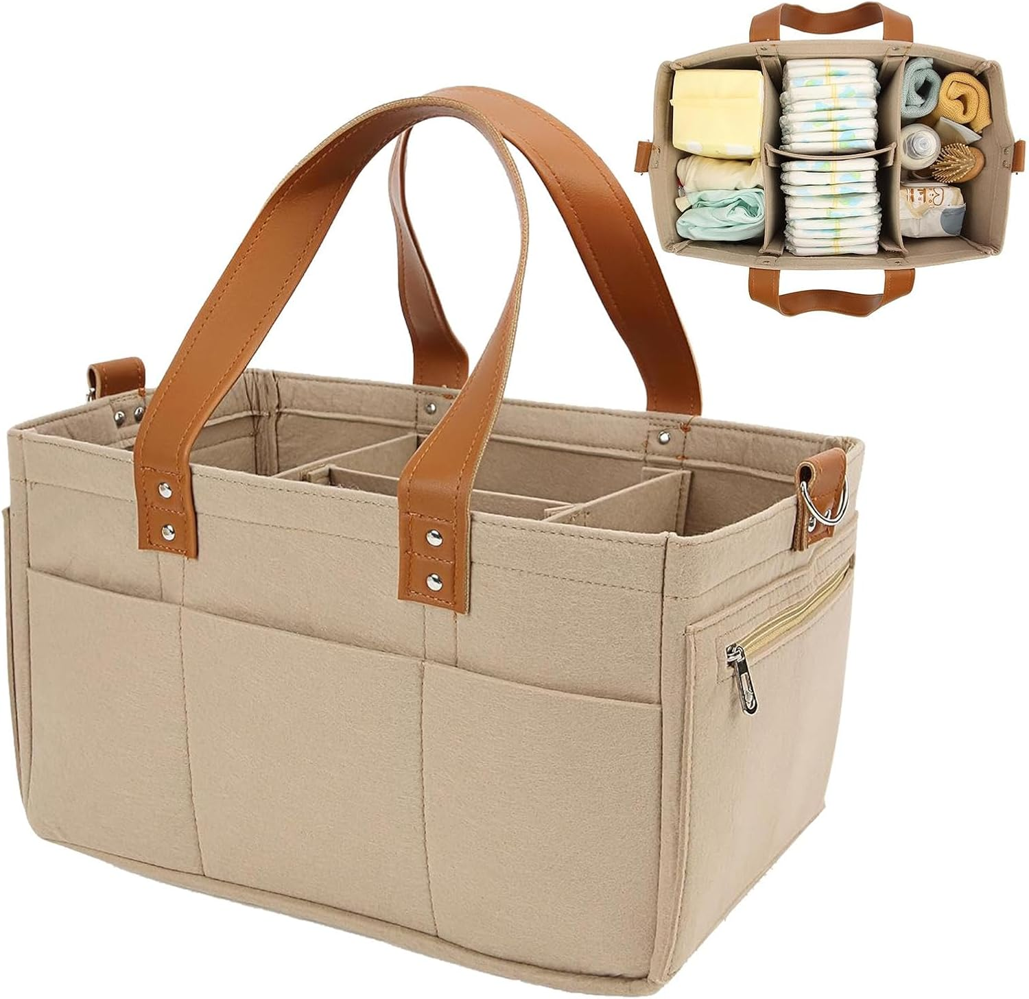 Diaper Bag,Felt Large Capacity Mom Bag Hand Bag | Mom Bag Hand Bag, Baby Travel Storage Bag, Travel Diaper Organizer Basket for Diapers image number 1