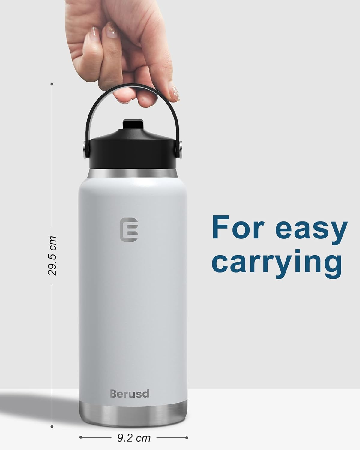 Berusd 1L Insulated Water Bottle, Leak Proof Straw Lid, Stainless Steel Vacuum Insulated Water Bottle, Wide Mouth Bottle with Flex Cap, Double Walled Travel Cup Thermo Bottle Mug Drink Flasks, White image number 4