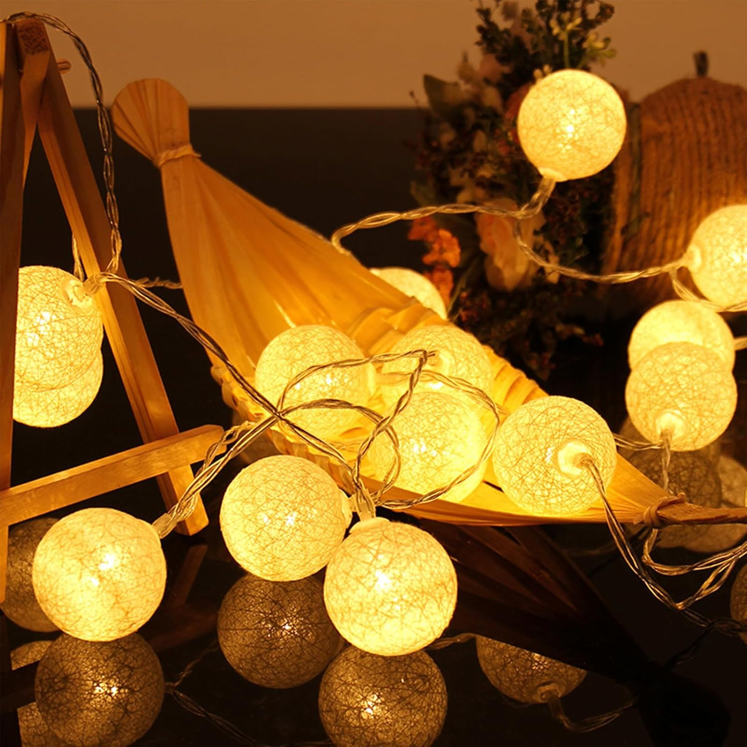 Cotton Balls Fairy Lights Battery, 3 M, 20 LED Fairy Lights, Cotton Balls, 4 Cm Cotton Balls Fairy Lights, Indoor and Outdoor, Warm White Fairy Lights, Battery Operated for Christmas, Children'S Room image number 6