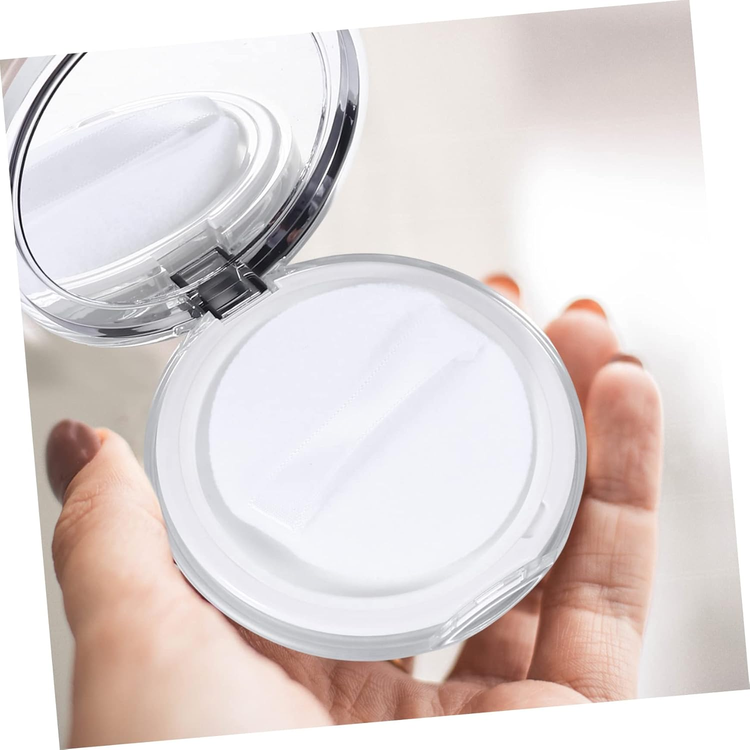 Minkissy Makeup Powder Puff 2Pcs Powder Compact Container, Plastic Empty Makeup Loose Powder Case with Puff and Elasticated Net Sifter Cushion Puff image number 4