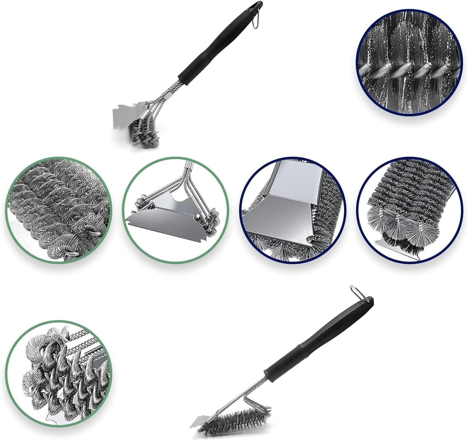 Grill Brush and Scraper Bristle Free, 2 Pack Stainless Steel BBQ Brushes with Handle for Grill Cleaning, Ideal Barbecue Accessorie for All Grill Types (Comes with 2 BBQ Oil Brushes) image number 1