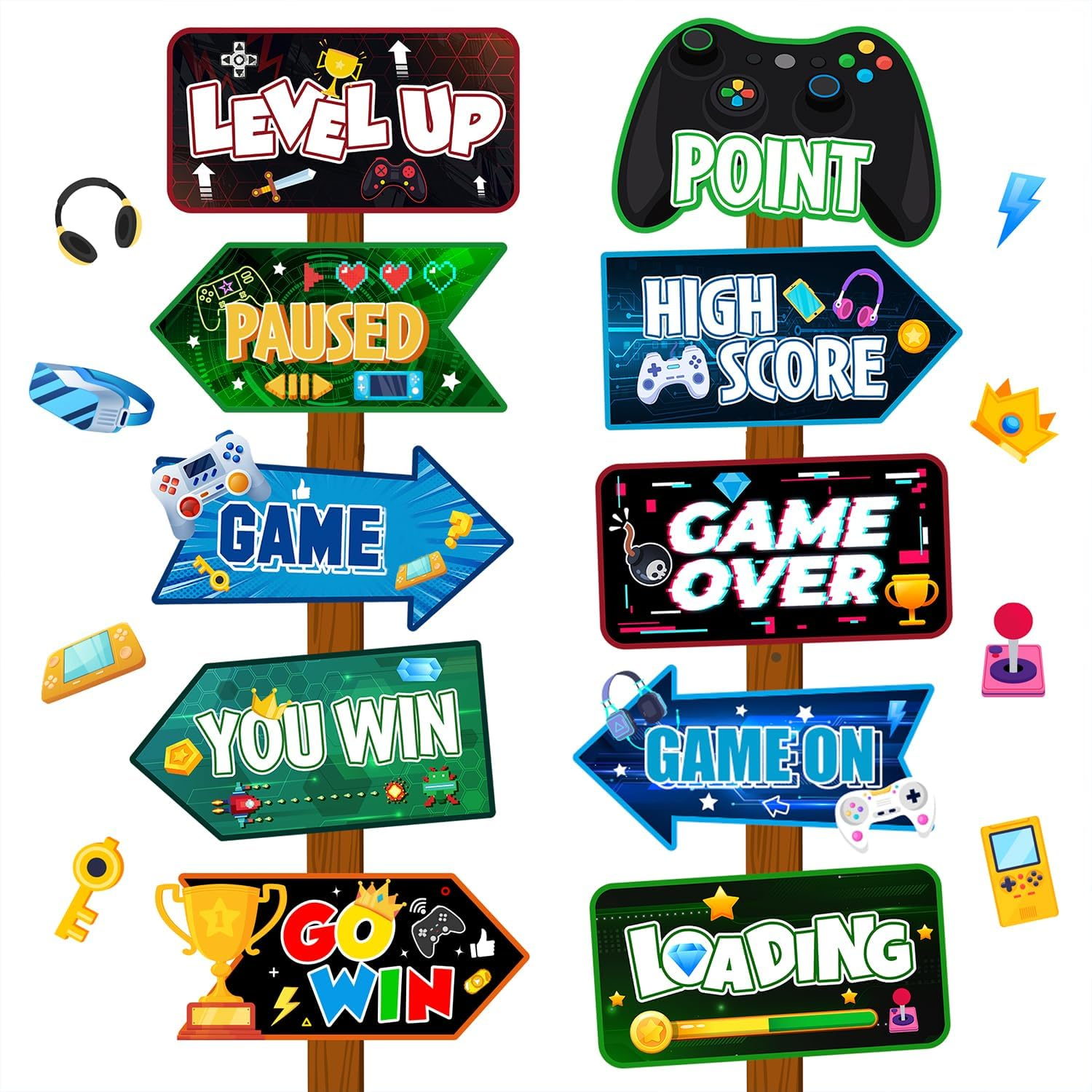 Video Game Party Sign, 20 Pcs Video Game Welcome Signs, Gaming Party Themed Directional Signs for Birthday Decorations Party Decorations image number 4
