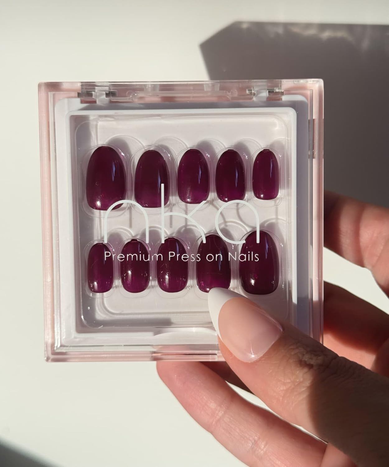 NKA Press-On Nails Kit, 30 Soft Acrylic Nails in 15 Sizes with Nail Glue, Sticky Tabs, Prep Tools & Reusable Case &ndash; Long-Lasting, Salon Look, Short Oval Plum image number 3