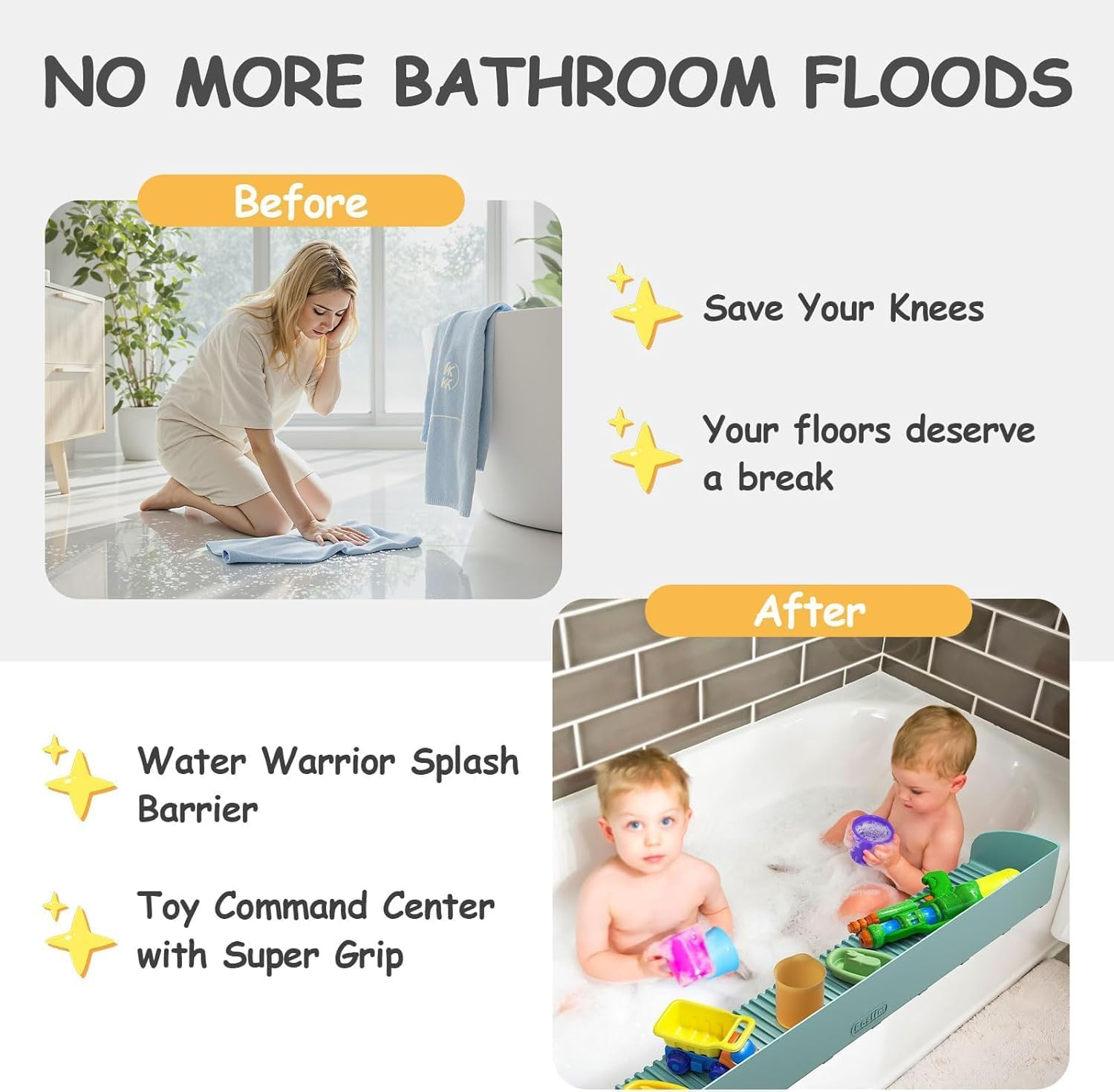 Kids Bathtub Splash Guard, Silicone Tub Shelf with Toy Storage, Extra-Wide Design, Strong Suction Cups image number 2