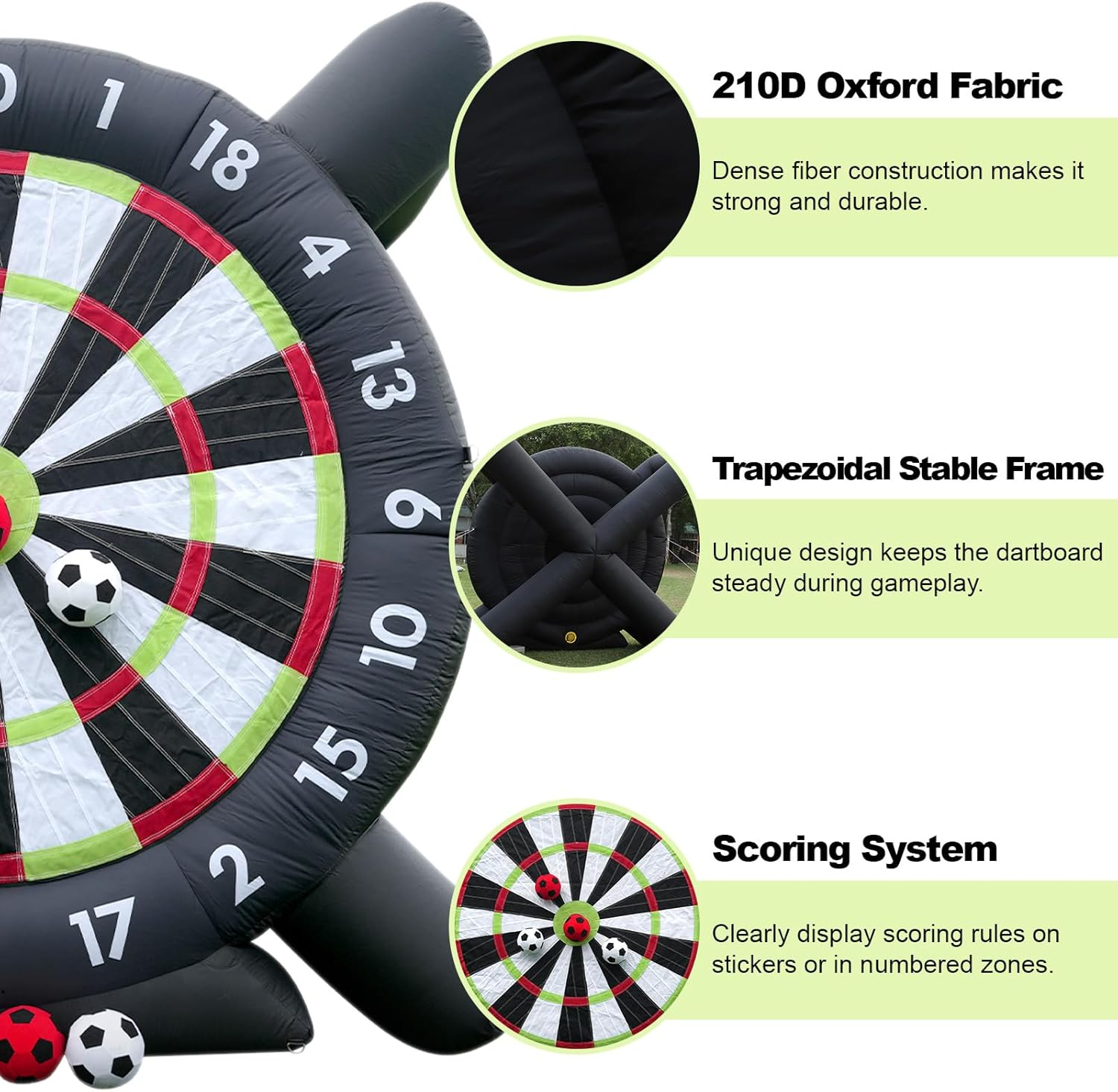 Giant Outdoor Inflatable Soccer Darts Board Inflatable Football Darts Kick Goal Game with 8Pcs Soccer Balls for School Gym Camp Yard Sport Game(Black) image number 6