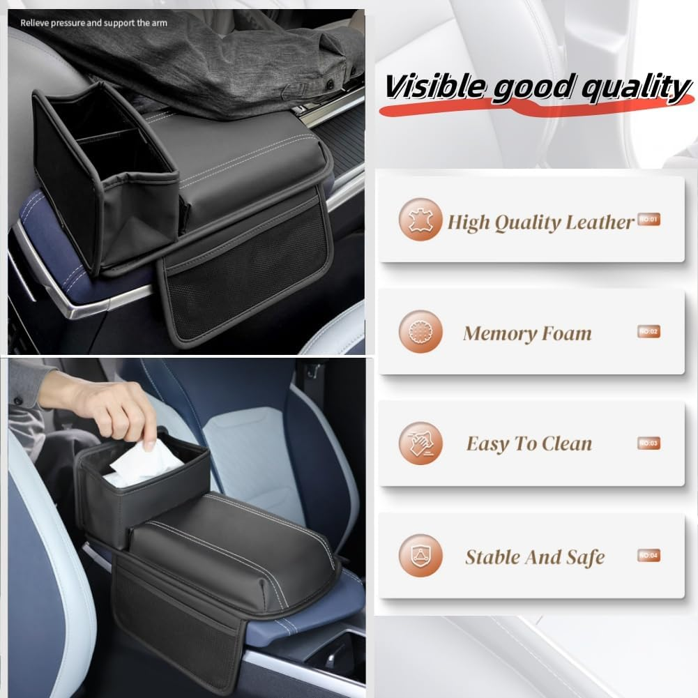 Raksonic Car Center Console Cover Drink Holder Multifunctional Storage Leather Car Armrest Cover Waterproof and Wear Resistant Memory Foam Suitable for Most Cars Black image number 4