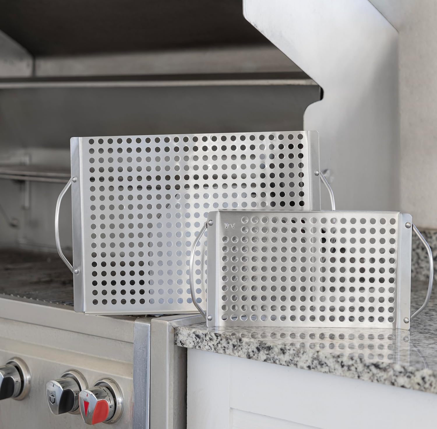 Outset 76630 Stainless Steel Grill Topper Grid, Set of 2, 11"X7" and 11"X17" image number 2