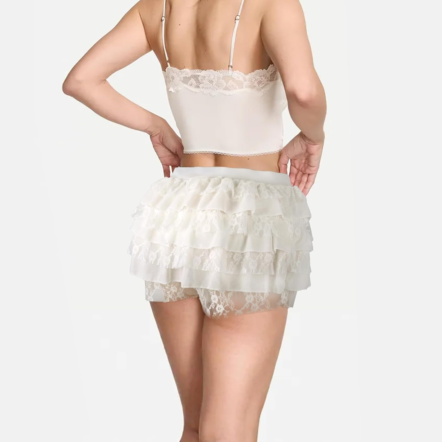 Women Ruffle Shorts Ruffle Shorts with Mid-Rise and Multi-Layer Lace Design,Women Frilly Shorts Bloomer Short for Homewear image number 3