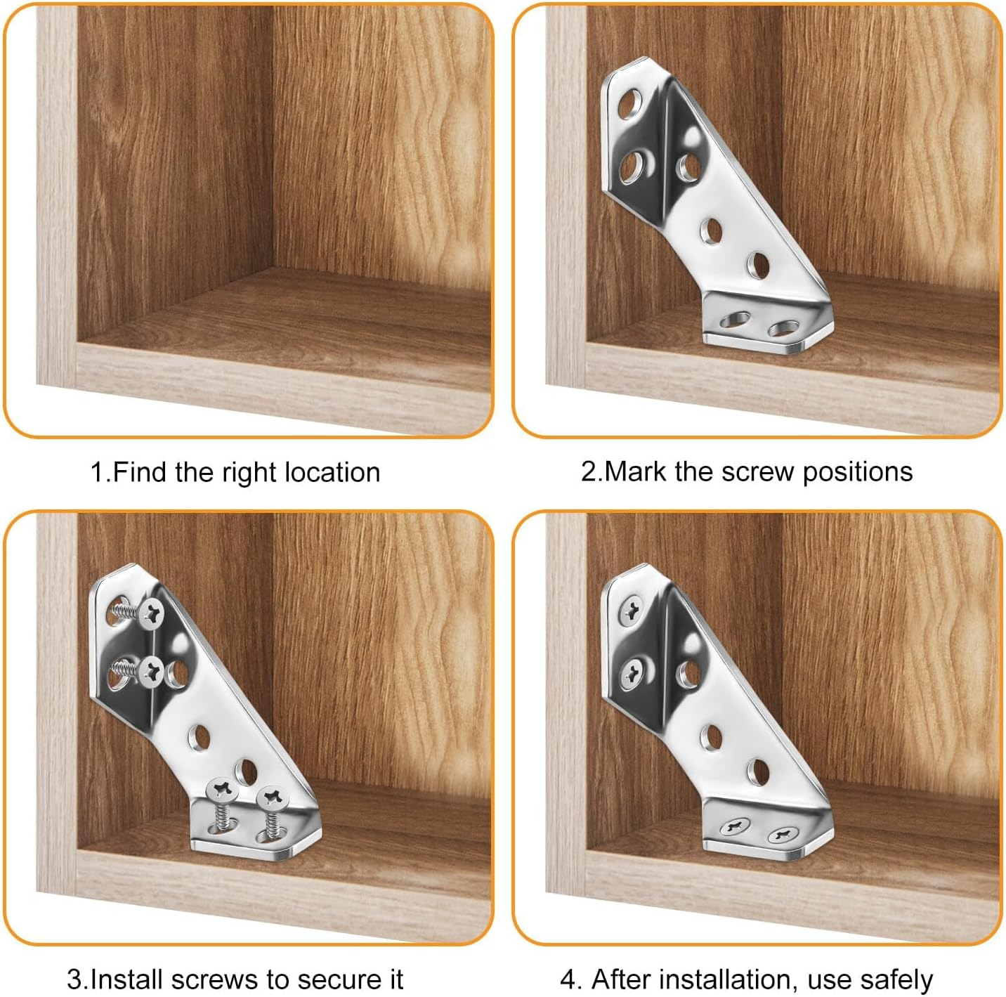 20PCS Universal Furniture Corner Connector, Stainless Steel Angle Corner Brackets, Corner Bracket for Wood, Corner Braces for Wood Shelf, Cabinets, Tables, Chairs, Shelf Support (65X28X13Mm) image number 2