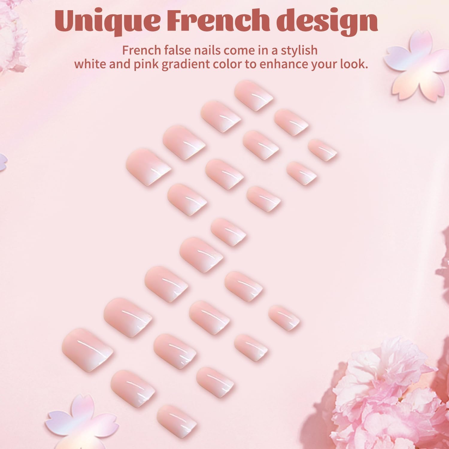 24Pcs Kiss Kiss Nails French Tip False Nails Press-On Short Stick-On Daily Wear image number 4