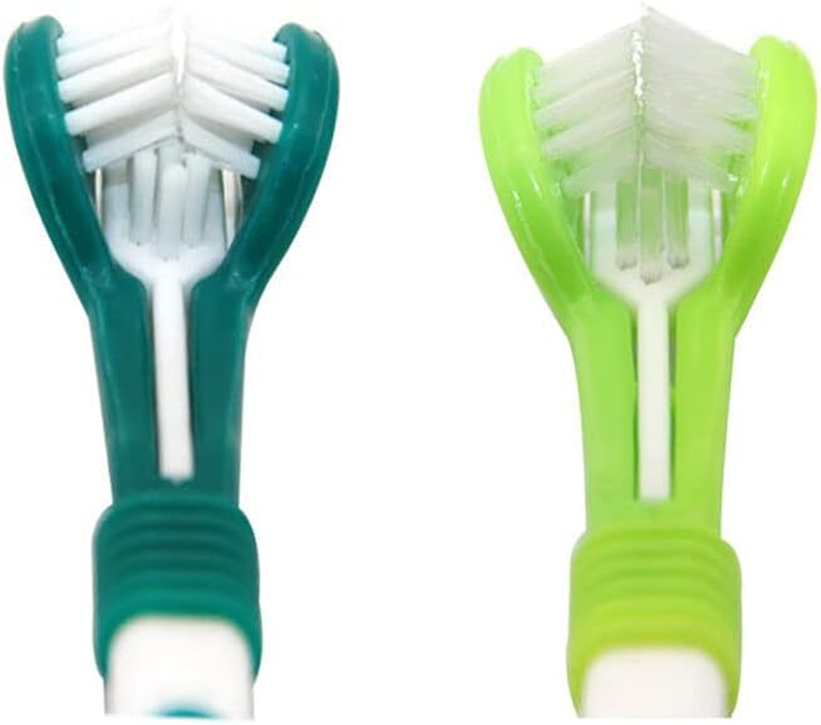 Dog Toothbrush Multi-Angle Three-Sided Pet Cat Mouth Oral Care Teeth Cleaning - Effective Oral Care and Teeth Cleaning - Care and Teeth Cleaning Ergonomic Design for Easy Use - Green image number 2