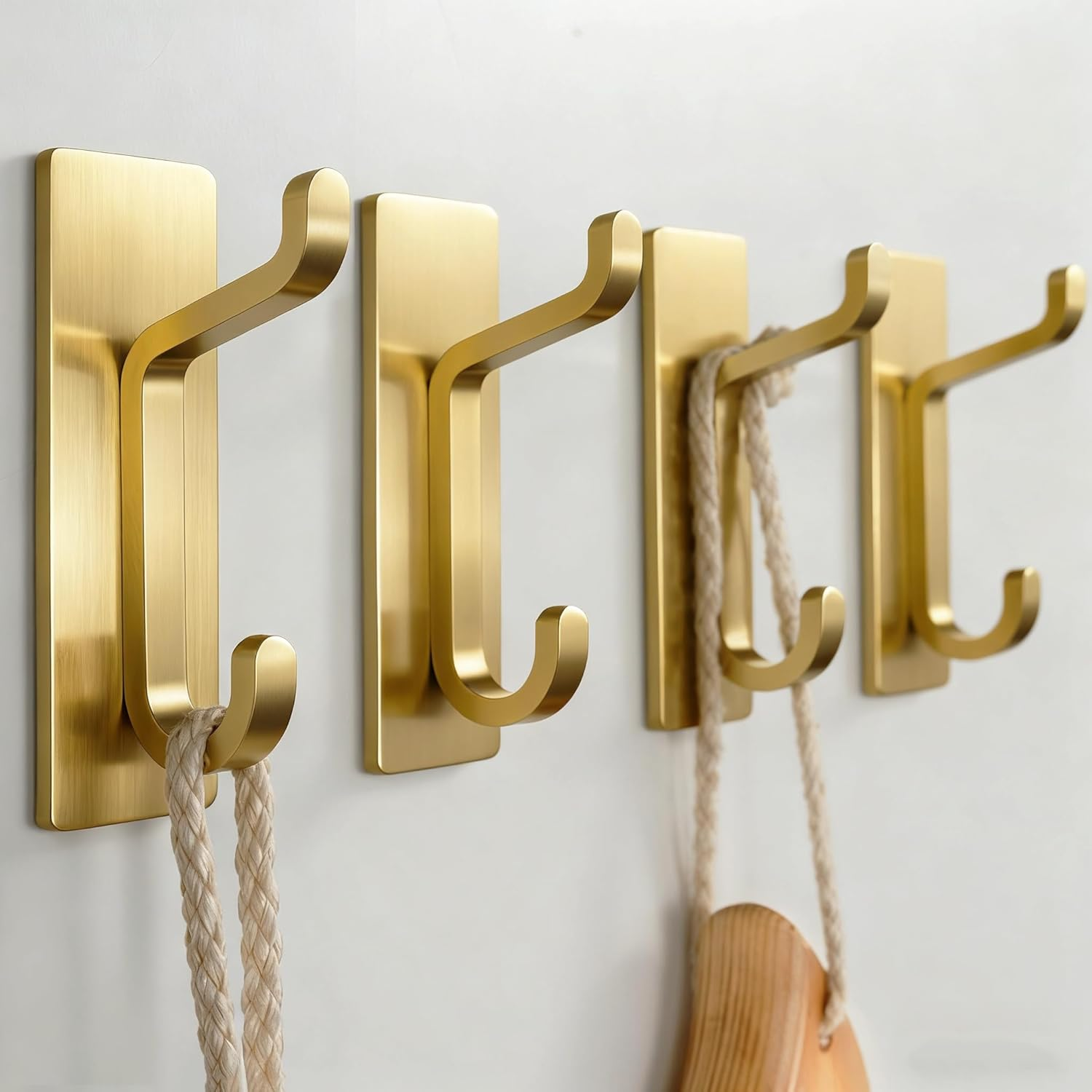 Josmimic Adhesive Towel Hooks: Heavy Duty 12LB Wall Hooks, for Coat/Robe Stick on Bathroom, Gold, 4-Pack, Stainless image number 3