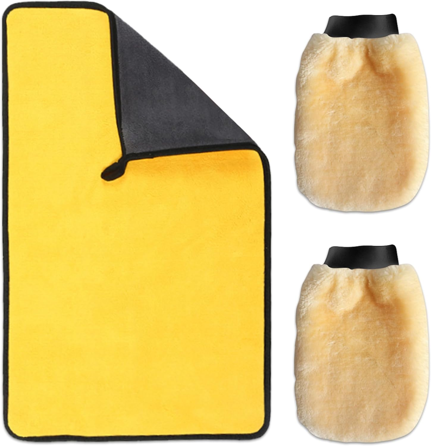 Car Wash Mitt, 2 Pack Car Wash Glove with Cleaning Cloth, 2 Colors Double Sided Glove for Car Cleaning, Microfiber Wash Mitt Scratch-Free Car Wash Mitt for Cars Truck SUV image number 1