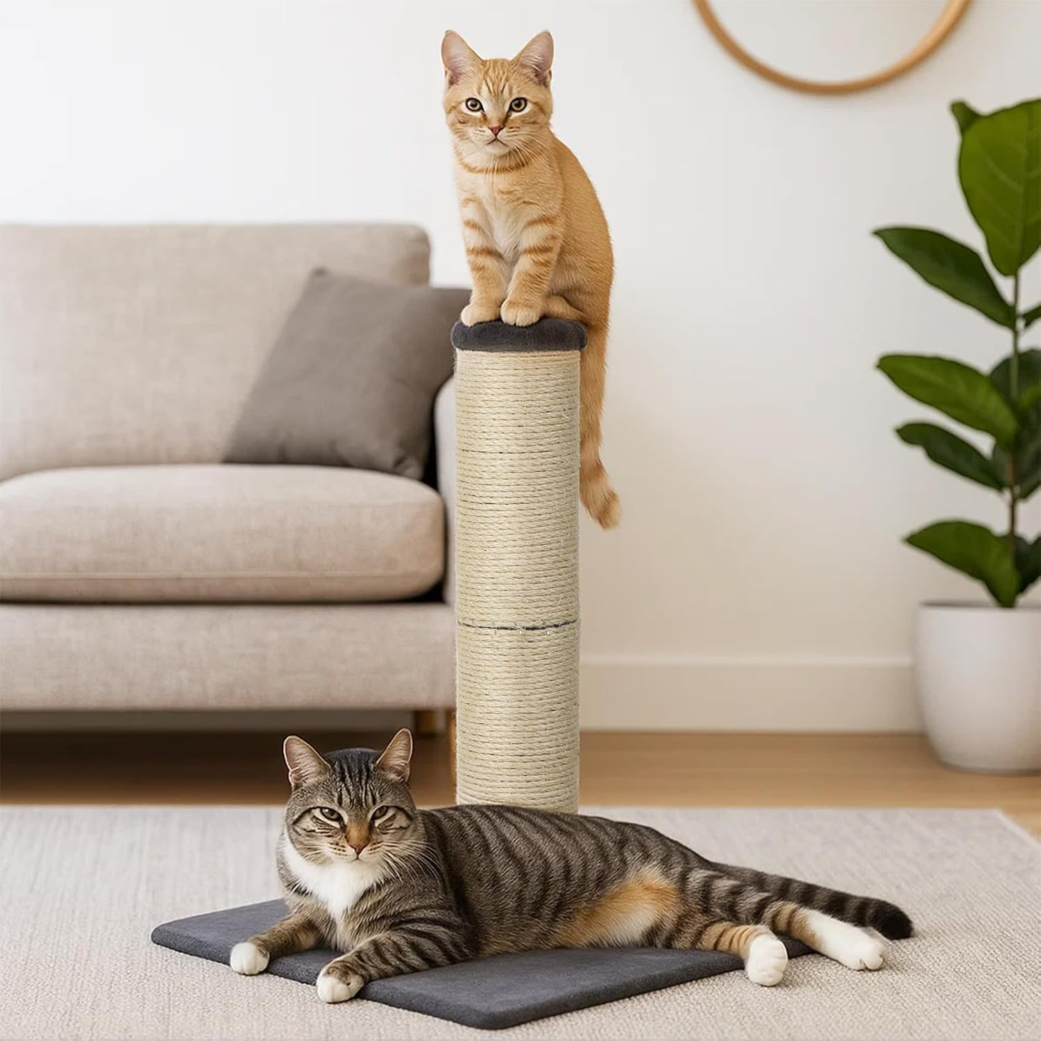Pawz Cat Scratching Post for Indoor Cats and Kittens, 74.5Cm Soft Plush Cat Scratcher Tower with Durable Natura Sisal Rope, Stable Heavy Base, Vertical Cat Activity and Climbing Post, Grey image number 1