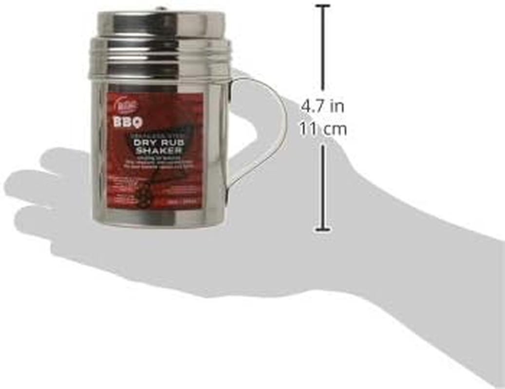 Tablecraft, 10 Oz, Silver Stainless Steel Dry Rub Shaker with Handle, 10-Ounce