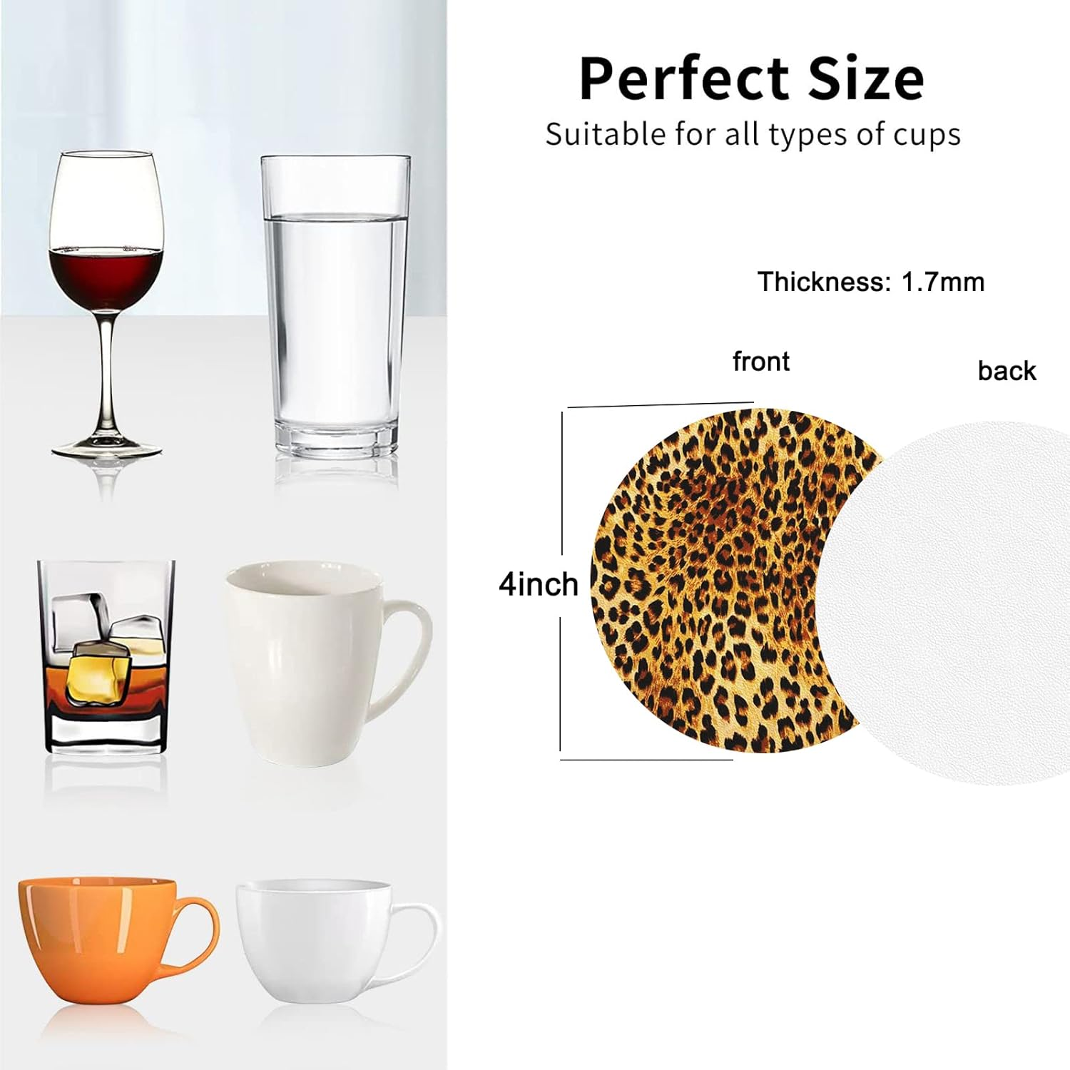 Coasters for Drinks Set of 6, Leopard Wild Drink Coasters for Coffee Table, Cute Farmhouse Leather Coaster for Cup Kitchen Bar Home Decor Housewarming Gift