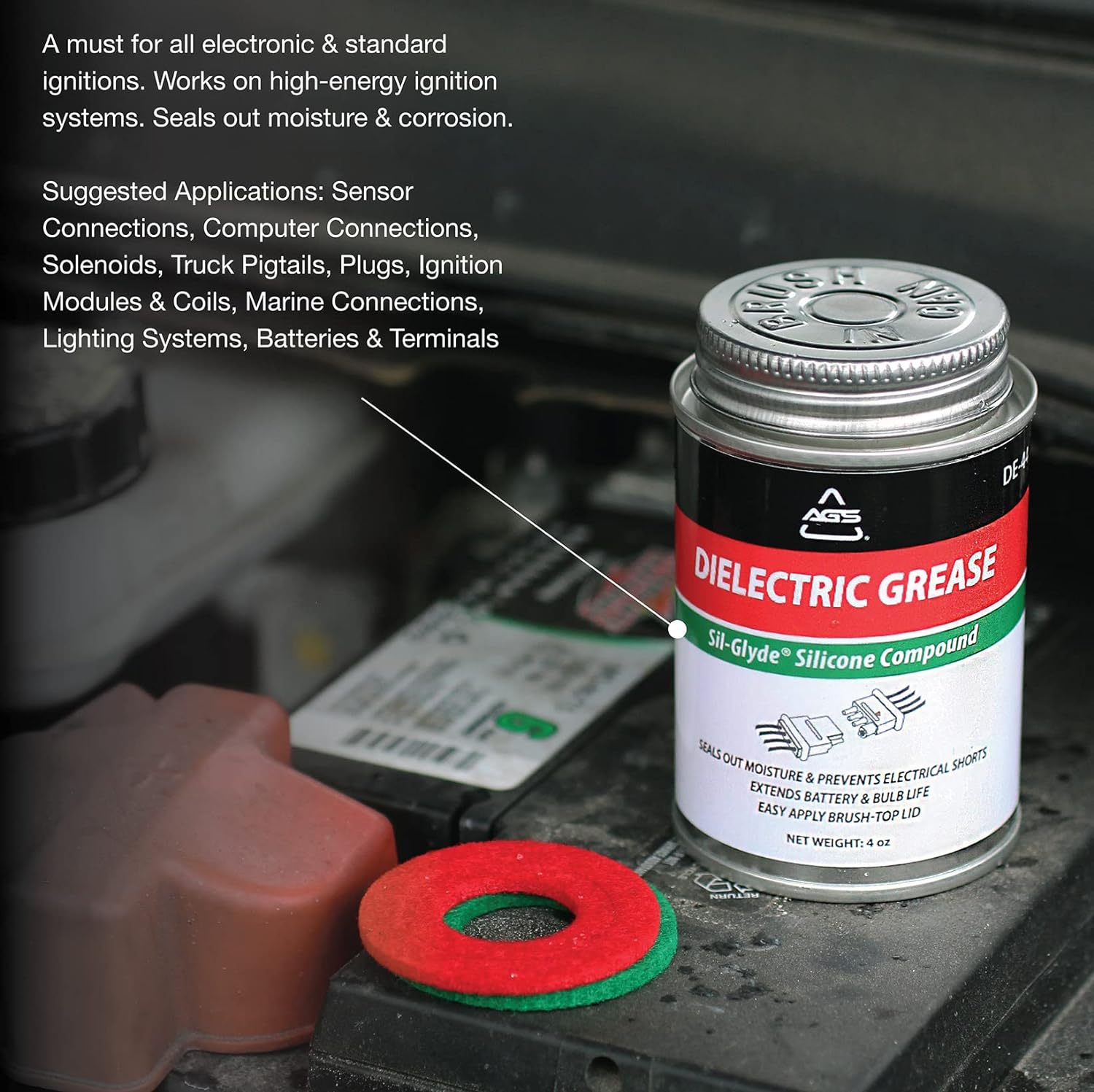 AGS Automotive Solutions Dielectric Silicone Grease Compound for All Electrical Components & Connectors - 4 Oz Brush Top Can image number 3