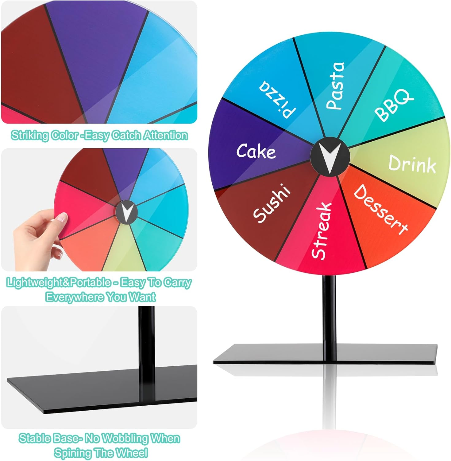 Nicwhite Spinning Prize Wheel, Dry Erase Spinning Wheel for Prizes with Stand, 7.87" Spin the Wheel Tabletop Roulette Spinner for Carnival, Trade Show, Win Fortune Spin Games image number 2