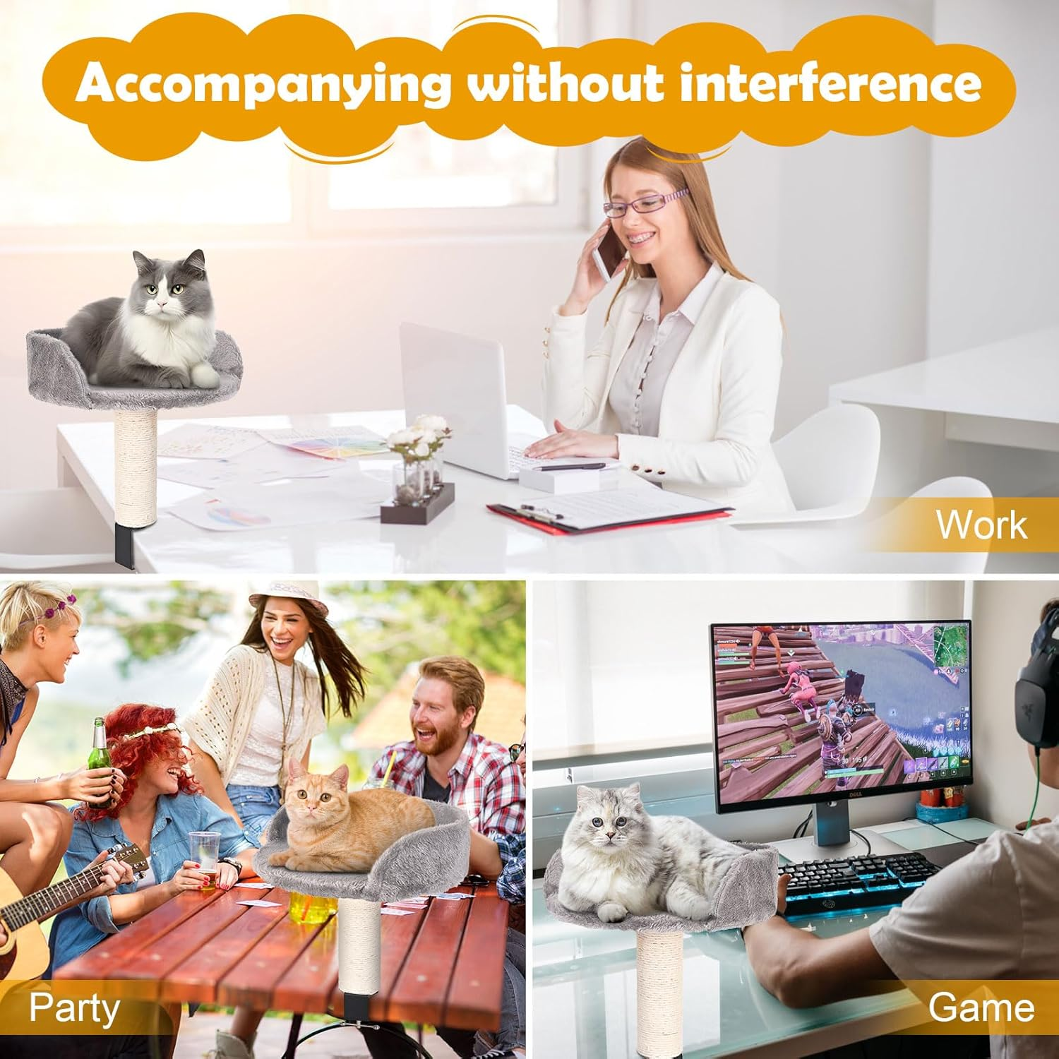 Cat Desk Bed with Scratching Pillar Plush Soft Padding Allow Your Lovely Cat Study and Work with You up to 9 Lb Load image number 2