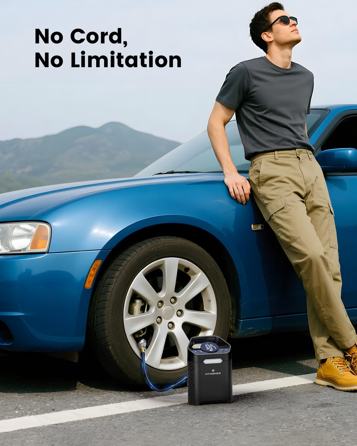 HYVOHEX Tyre Inflator Portable Air Compressor, 1 Min Fast Inflation Cordless Air Pump for Car Tyres with Digital Pressure Gauge, 160 PSI Electric Air Pump with LED Light for Car, SUV, Bike,Ball image number 3