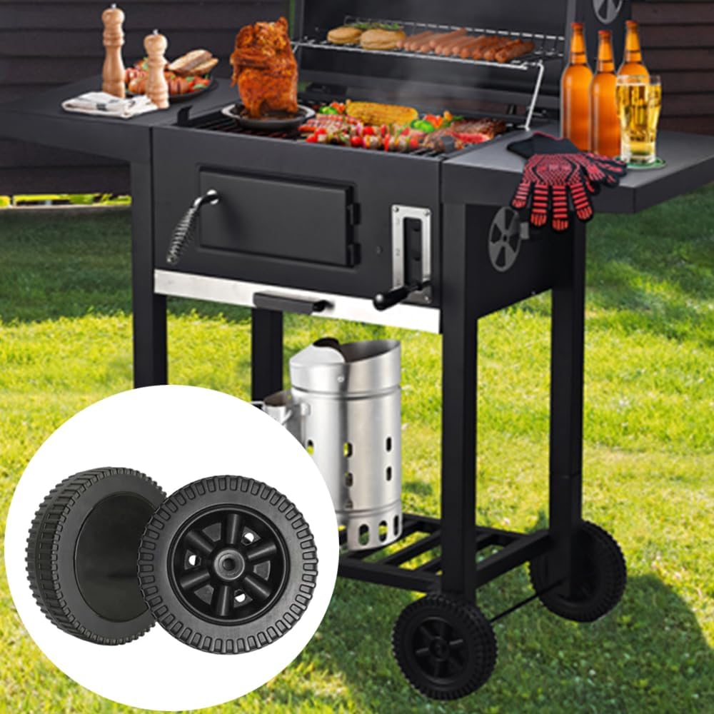 Naisfei Pack of 2 Plastic Grill Wheels, Grill Wheel Replacement Parts, 6 Inch Grill Wheels for Gas Grills and Other Brands, Black Wheels image number 1