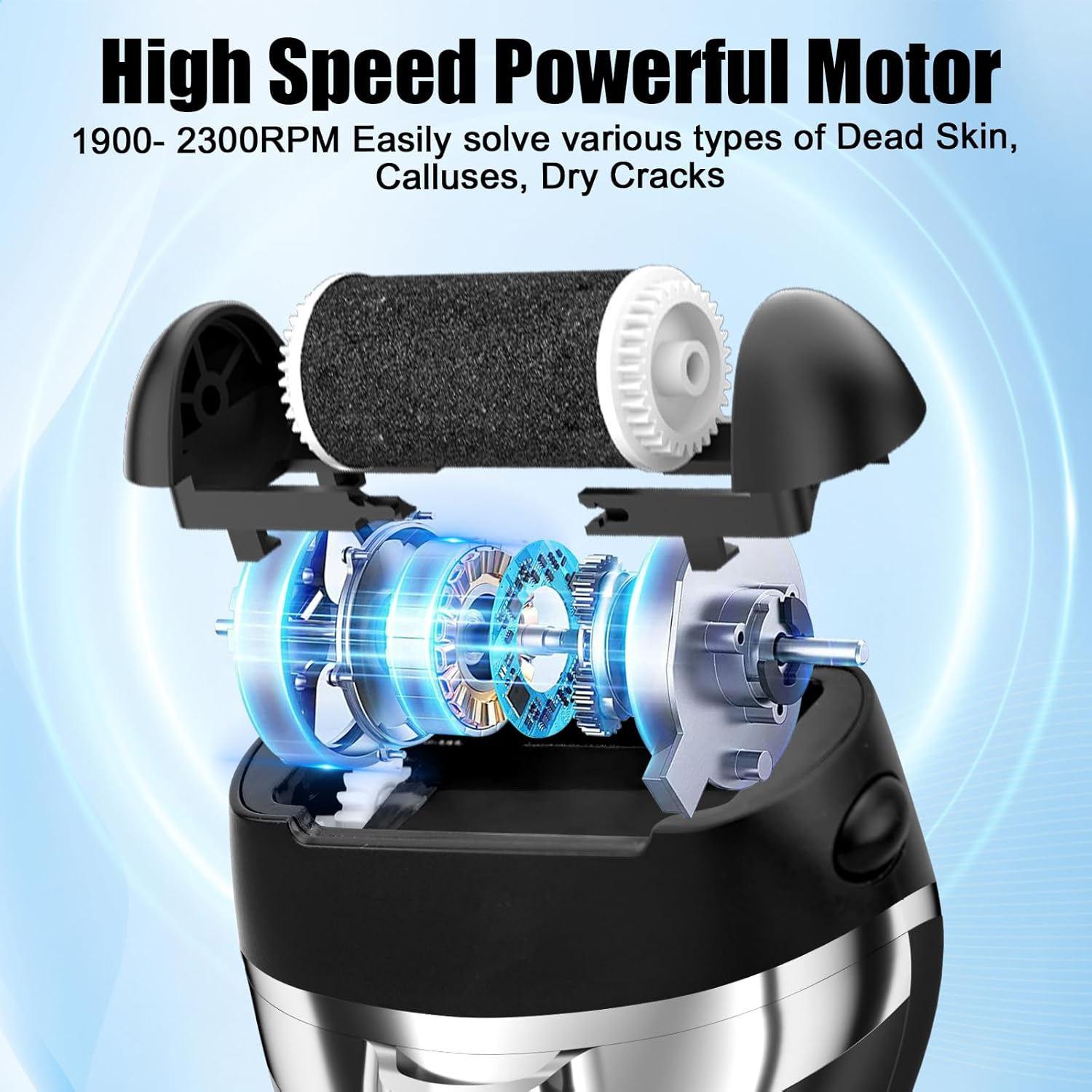 Electric Callus Remover, Foot Care Set with 9 Replacement Rollers, 2 Gears, Callus Remover, Pedicure, Callus File, Callus Remover for Foot Care (Black-9) - Black-9 image number 3