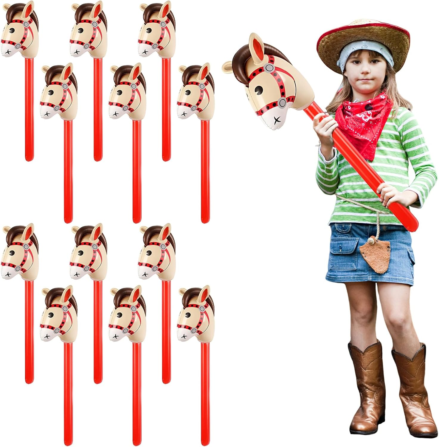 12 Pcs Inflatable Stick Horse, KUAOOAUK Inflatable Horsehead Stick Balloon, Cute 37 Inches Horse Stick for Kids Horse Birthday Decorations Christmas Cowgirl Cowboy Party Supplies image number 5