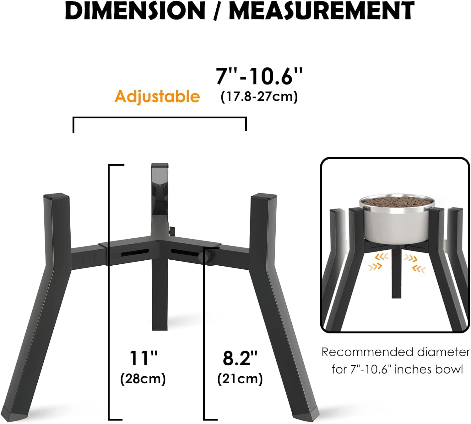 Bowl Stand for Medium Large Dogs, Adjustable Width Elevated Bowls for 7-10.6" Wide, Raised Food & Water Bowls, 11 Inch Tall Single Holder, Black (Bowl Not Included)