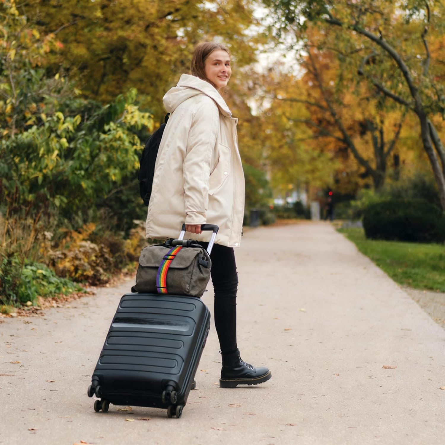 WELANE Bag Fastening Rope, 2 PCS Rainbow Colour Polyester Elastic Adjustable Luggage Straps for Suitcases and Bags image number 4