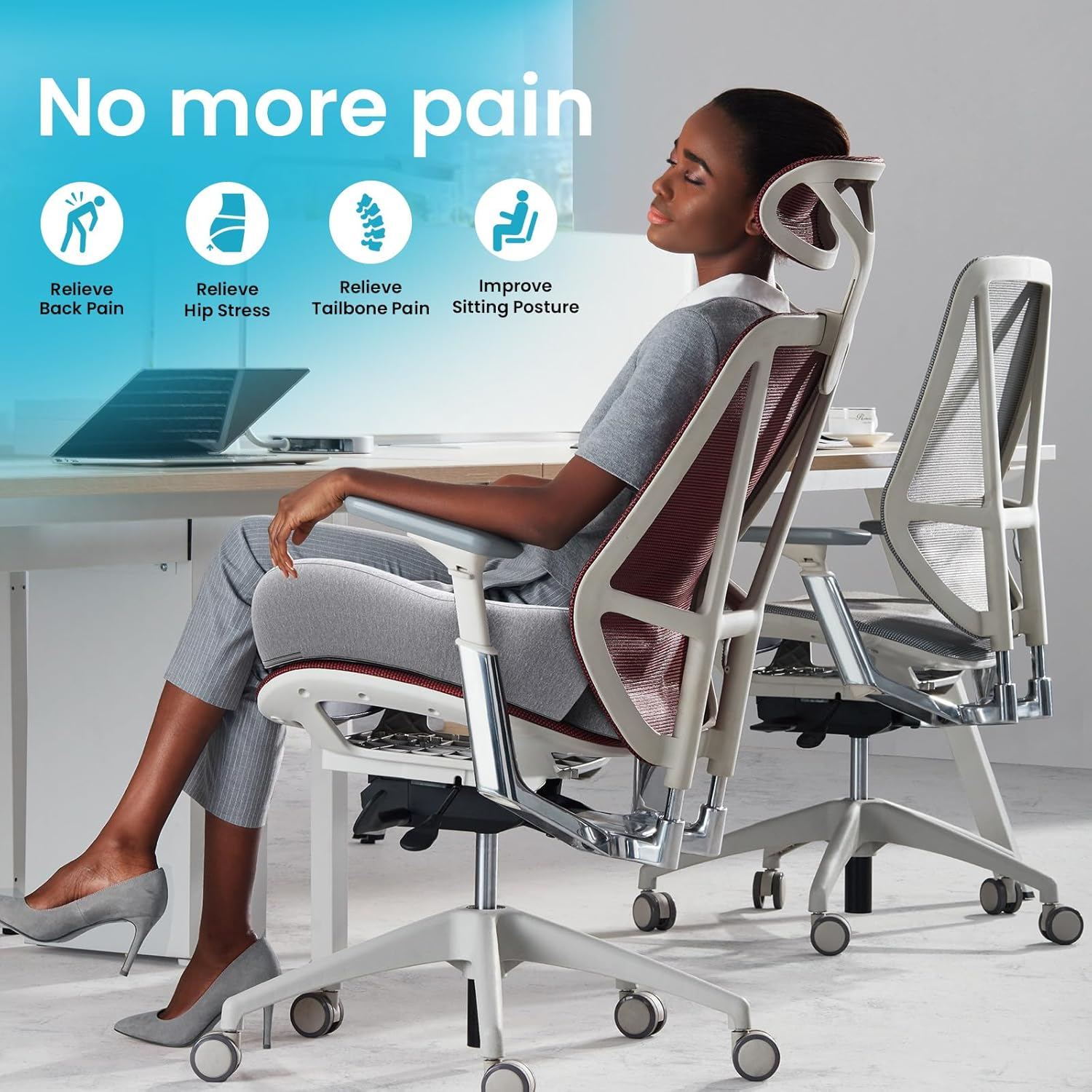 Benazcap Seat Cushion, Memory Foam Cushion for Office Chair - Ergonomic Chair Cushions for Tailbone Pain Relief, Sciatica & Back Support, Office Chair Cushion & Car Seat Cushion, Grey image number 1