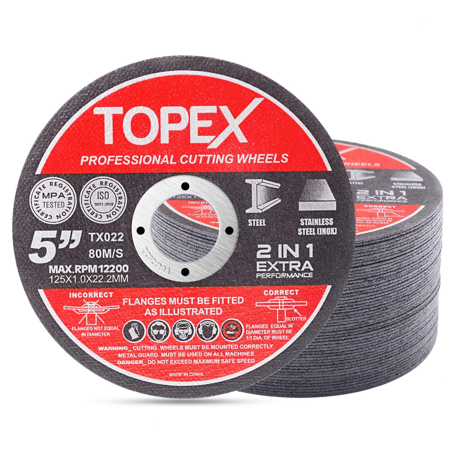 TOPEX 50-Piece 125Mm 5" Professional Cutting Wheels Discs 2 in 1 Steel INOX Ultra Thin image number 2