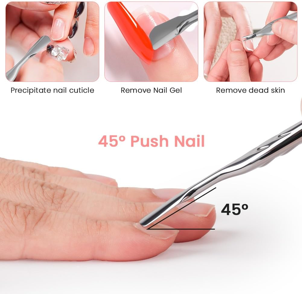 Alaoo Cuticle Pusher with Fork, 2-In-1 Stainless Steel Metal Spatula, Cuticle Pusher, Dual Ends Cuticle Fork, Professional Nail Pusher Spatula Pusher for Processing Cuticle, Manicure, Pedicure (A) image number 2