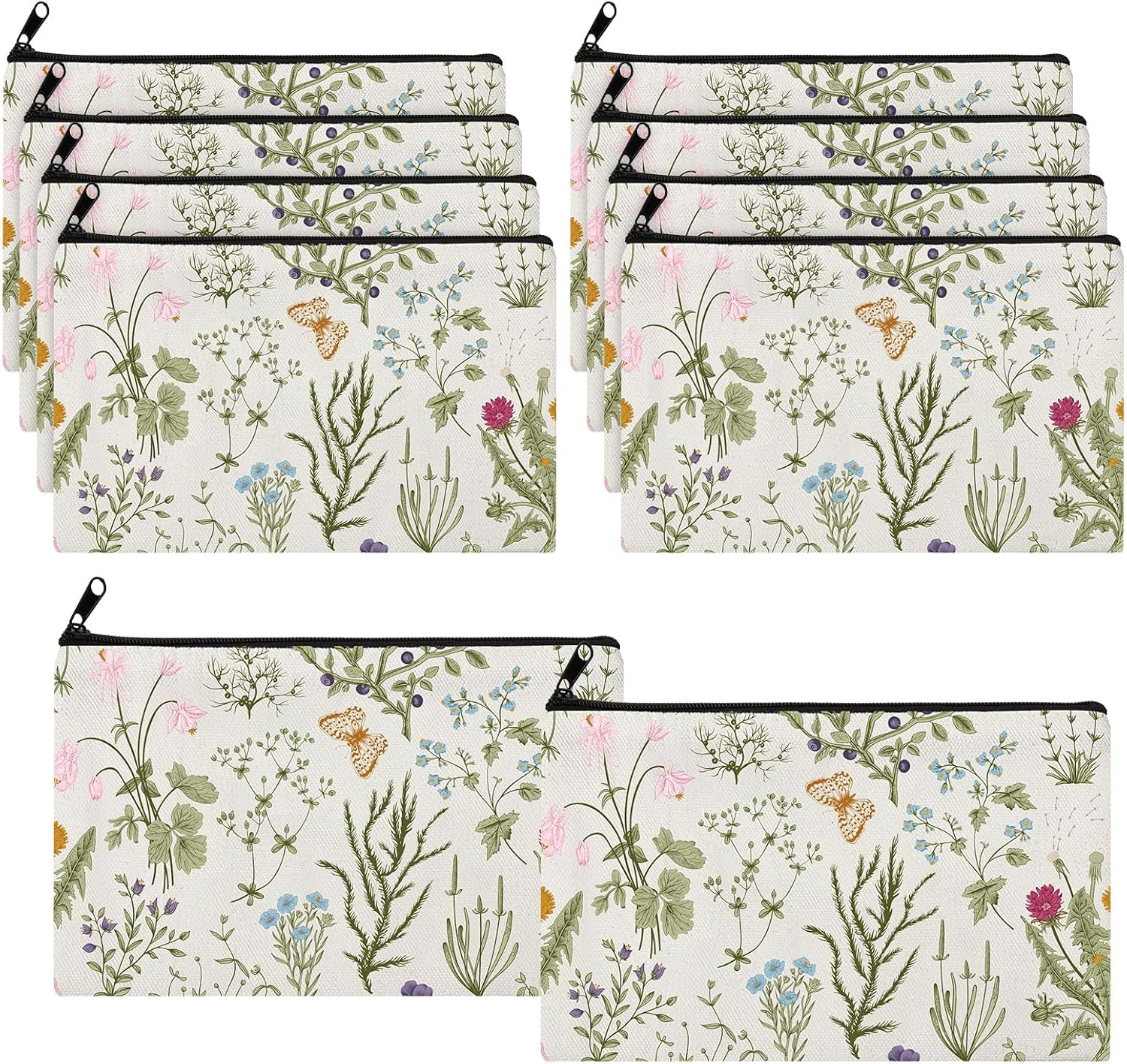 Chunful 10 Pieces Inspirational Canvas Makeup Bags for Women Bulk Rainbow Canvas Makeup Bags Cosmetic Bag with Zipper Friendship Gift Travel Toiletry Bag Pouch, White, Tree Style - Wildflowers