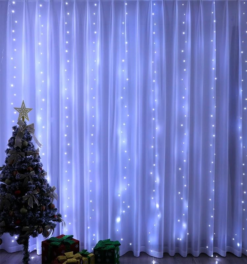 300LED Curtain String Lights,Usb Plug Fairy Curtain Lights in 8 Modes Christmas String Hanging Lights with Remote Controller for Bedroom,Indoor,Outdoor,Weddings,Party,Porch,Birthday Decorations (3*3M) White - Multi-Colored image number 2