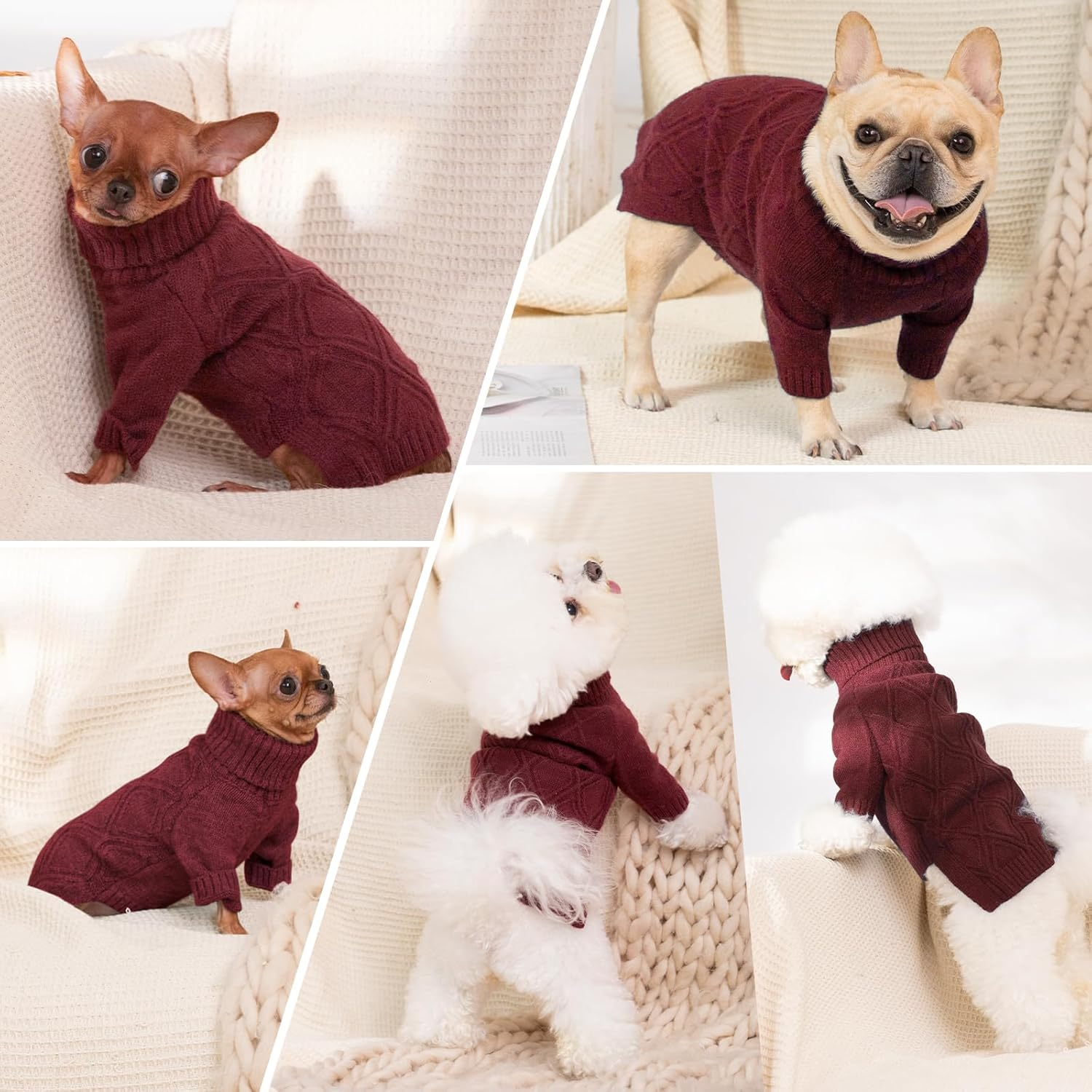 DENTRUN Dog Sweater Jumper, Turtleneck Knitting Dog Sweater, Fleece Jumpers Pullover Sweatshirt for Dogs Cats, Pullover Pajama Dog Coat, Elastic Dog Jumper