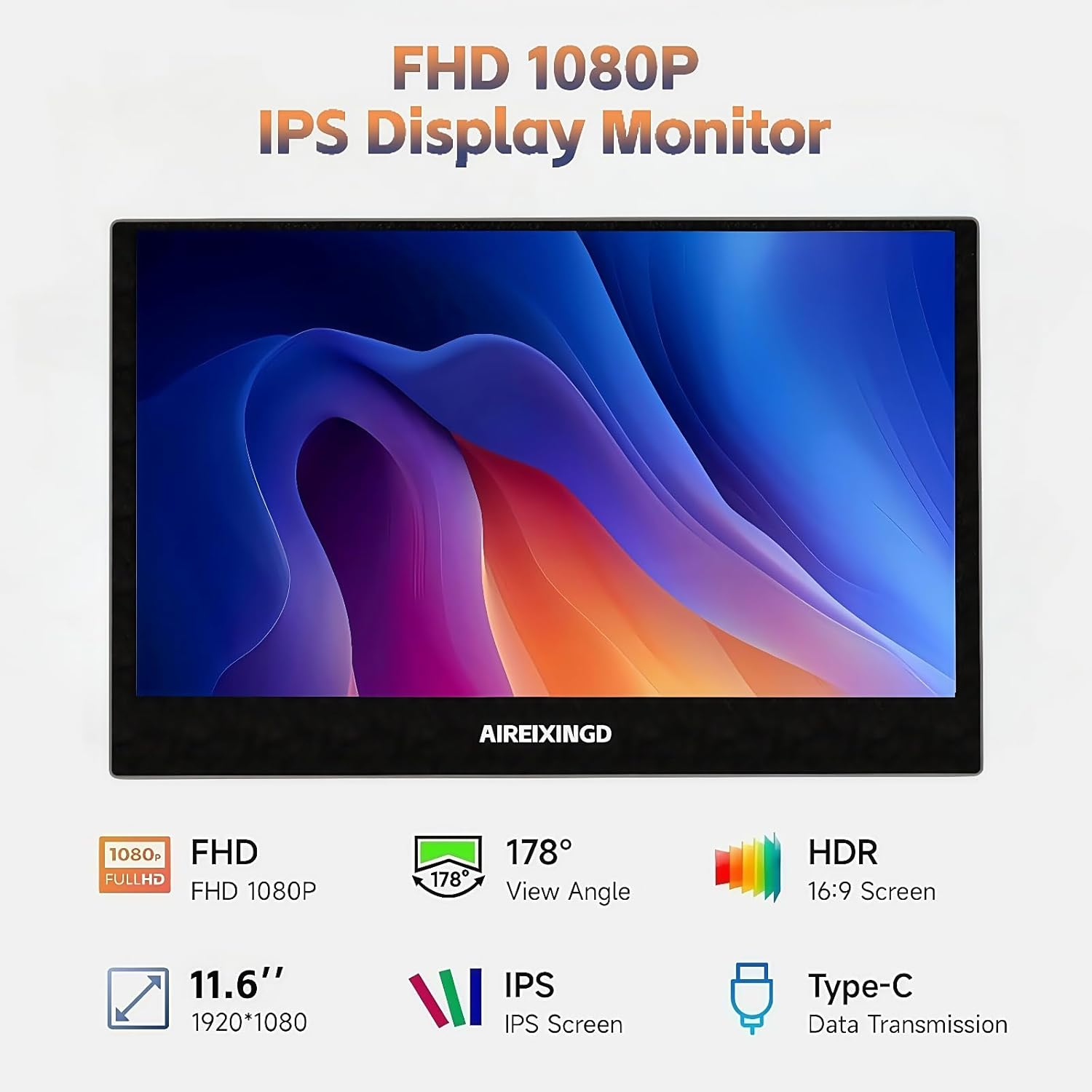 AIREIXINGD Portable Monitor 11.6" Freestanding Design 1920X1080 FHD IPS LCD Panel Portable Monitor USB Type-C/Hdmi Interface Compatible with Ps4/Ps5/Xbox/Switch/Pc/Mac