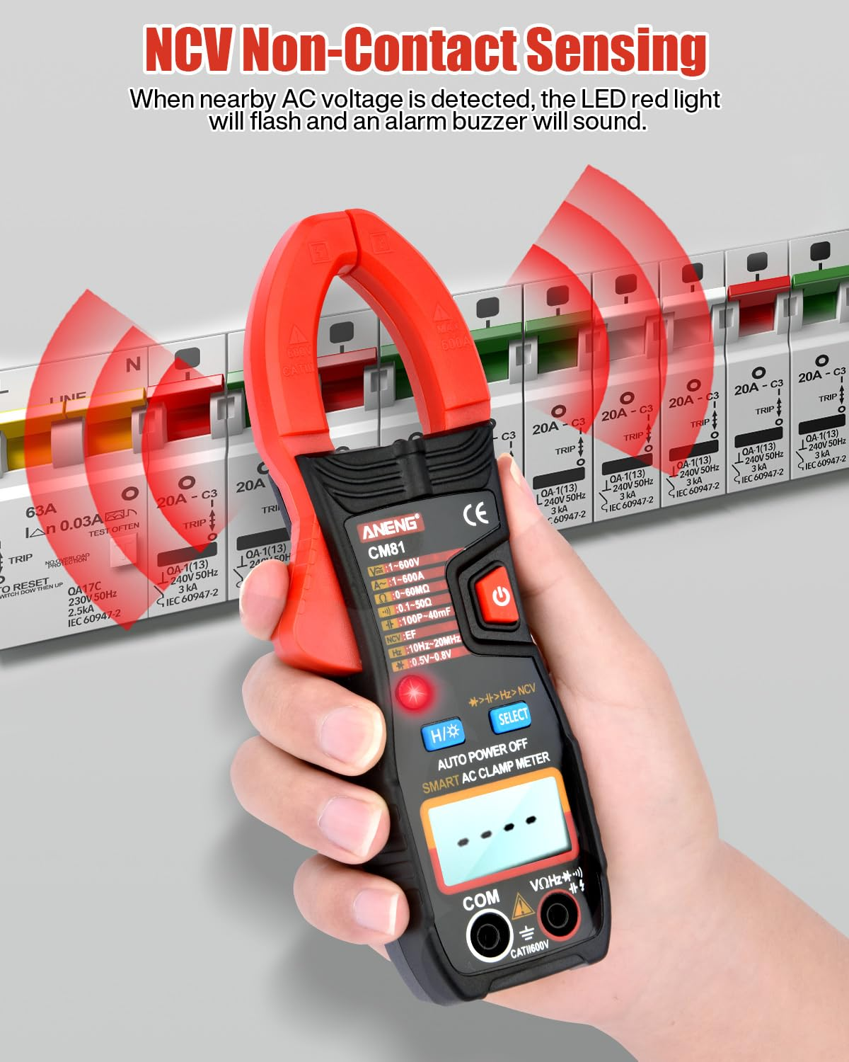 Digital Clamp Meter, Multimeter Voltage Tester Auto-Ranging 6000 Counts, Current Voltage Resistance Frequency Capacitance Temperature Diodes Continuity Duty-Cycle Tester Multimeter