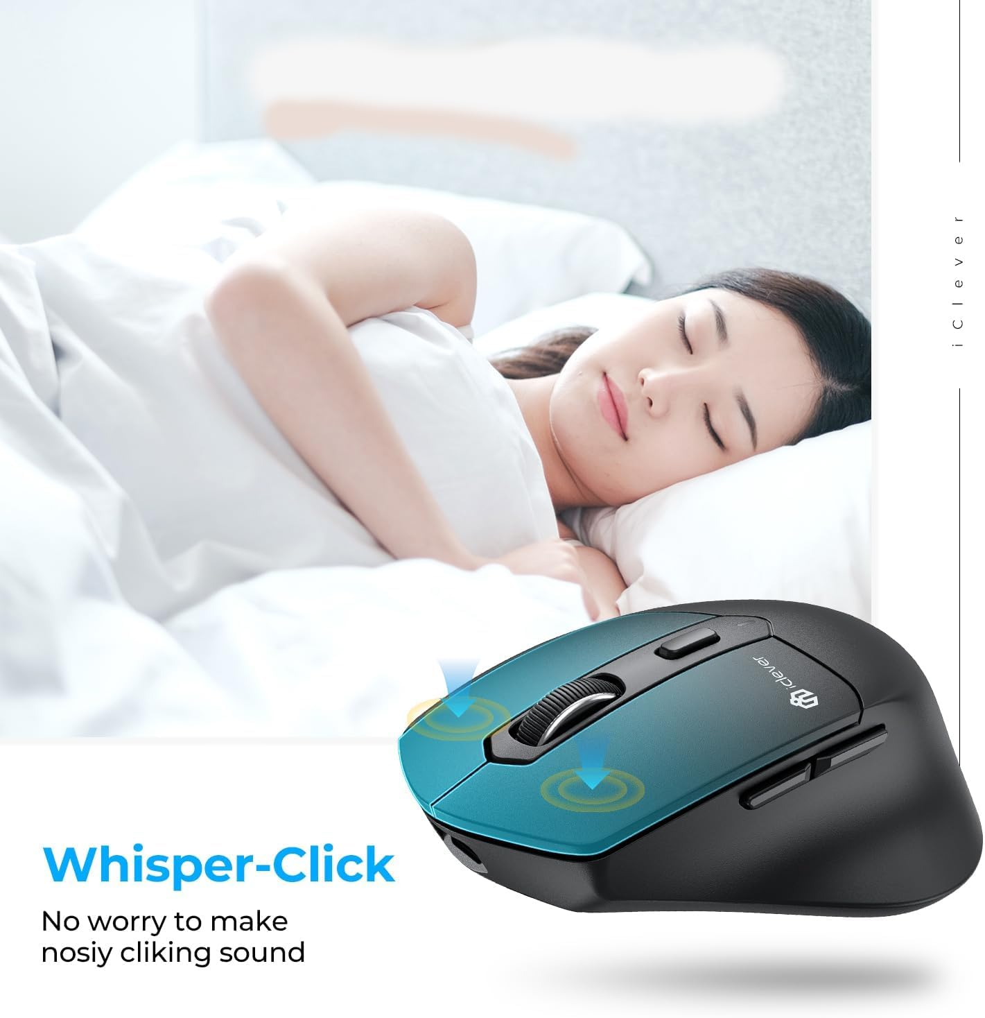 Iclever MD360 Ergonomic Bluetooth Mouse with Mouse Jiggler, Wireless Rechargeable Mouse, BT&2.4G for 3 Devices Connection, 4 Adjustable DPI, Silent Click, Compatible with Ipad/Mac/Pc image number 3