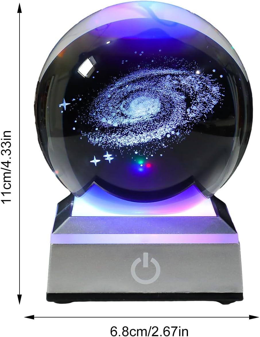 Galaxy Crystal Ball | 7 Colors Clear Glass Sphere Light with LED Stand | Bedroom Decor for Boys, Girls, Kids, Children, 2.36 Inches Buniq image number 3