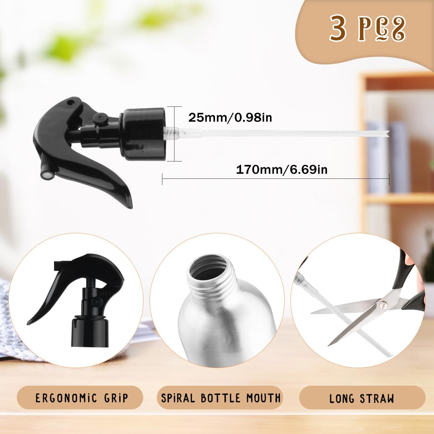 Dynnndy 3 Pack Aluminum Spray Bottles with Adjustable Nozzle 500Ml/17Oz Silver Metal Fine Mist Atomizer Refillable Sprayer for Hairdressing Watering Plants Cleaning Cooking image number 3