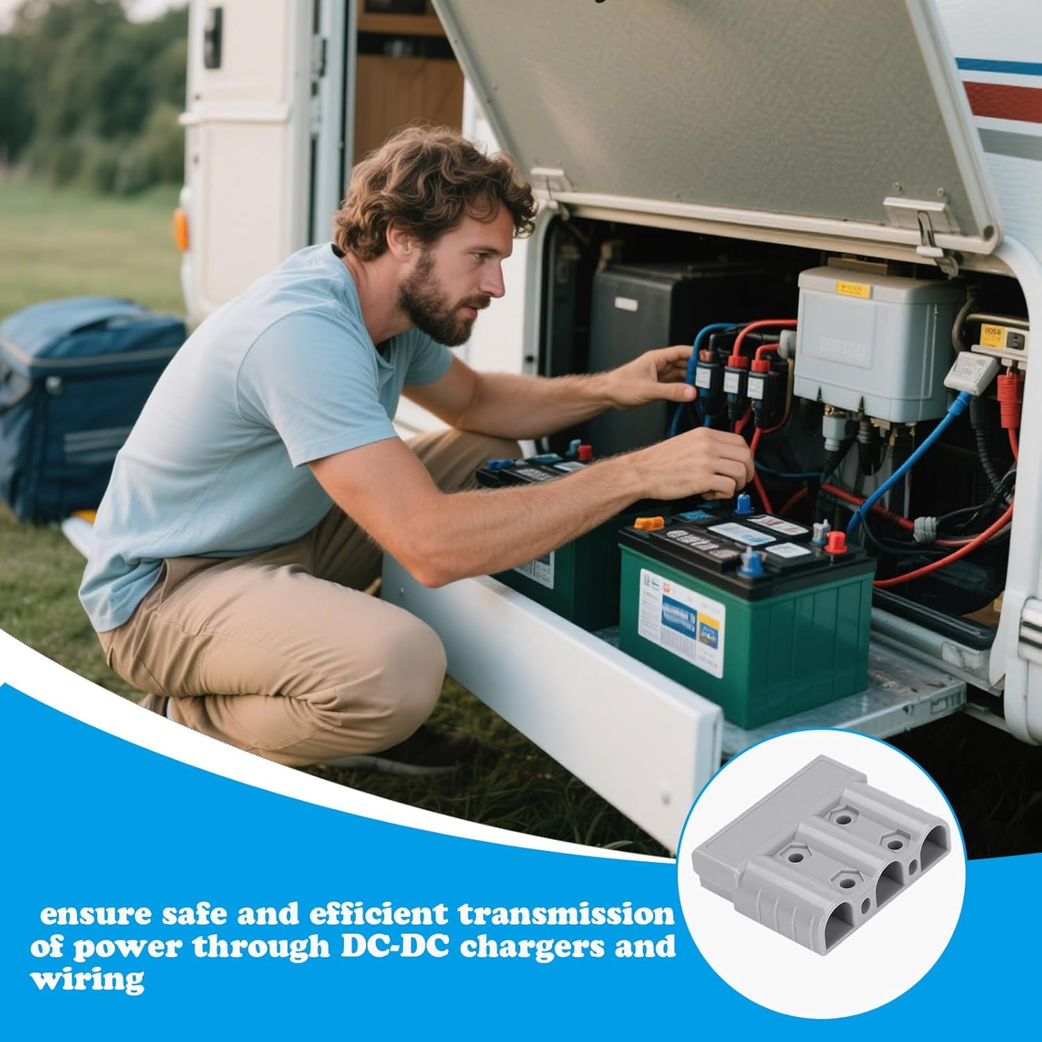 50 Amp Anderson Plug Connector, 2 Pcs Anderson Style Plug Connectors, 3-Pin 3-Pole Battery Connector, Battery Quick Connect/Disconnect Connector for DC-DC Chargers, Solar Panels, Trailers, Caravans image number 3