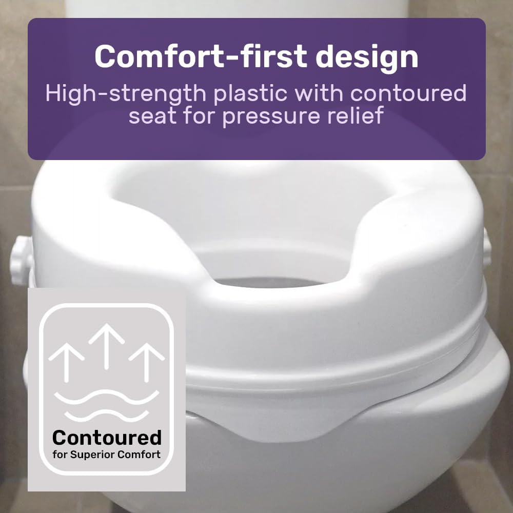 Equipmed Raised over Toilet Seat, 10Cm Riser, 125Kg Capacity, Raiser with Lid, White image number 5