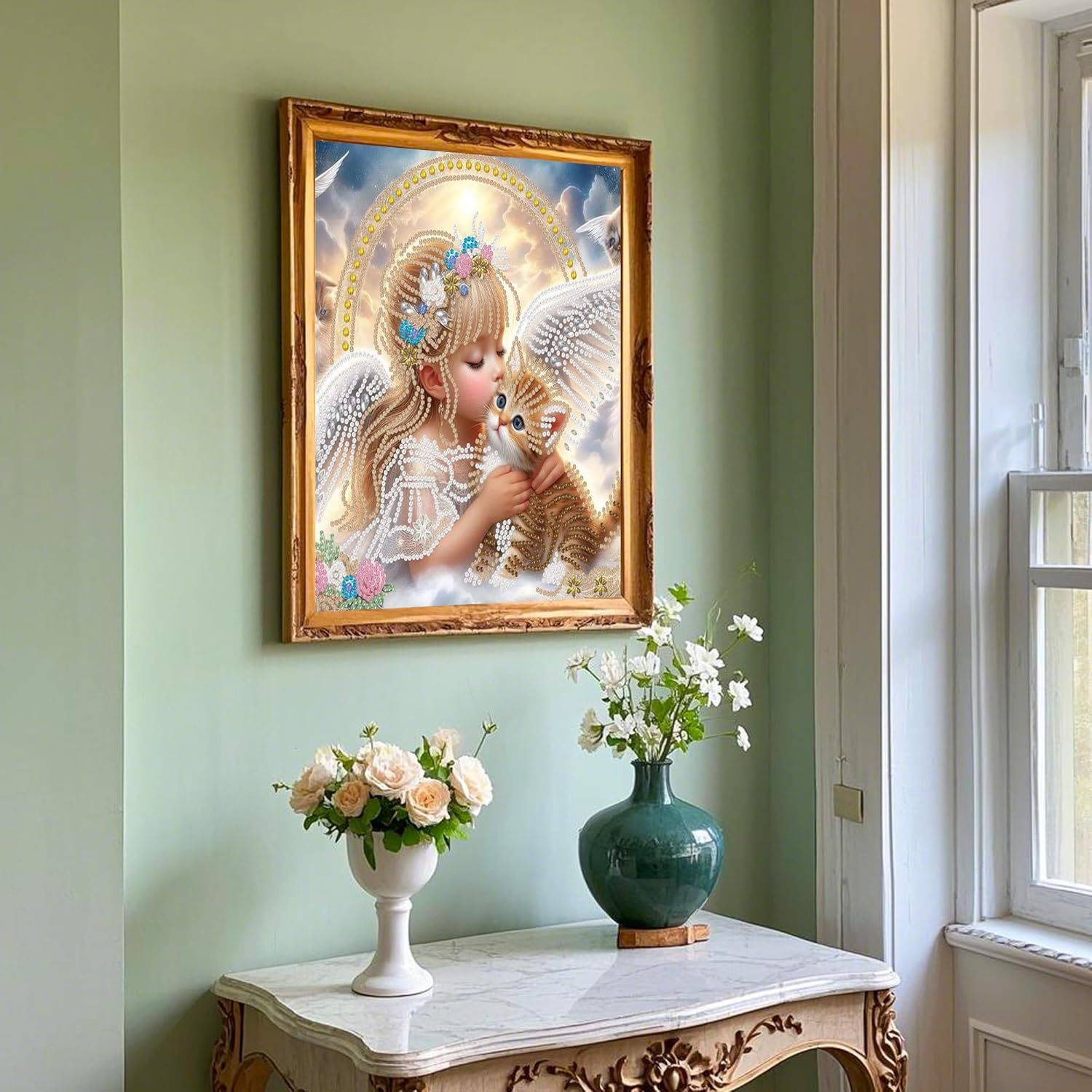 Diamond DIY Sticker Paintings Kits for Adults，5D DIY Crystal Diamond Point Painting with Crafts，Suitable for Beginners， Wall Decoration， Wife'S Gift，12&times;12 Inch/30&times;30 Cm, Animal (Girl & Cat) image number 4