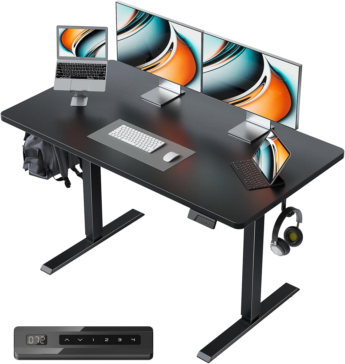 FEZIBO 48 &times; 24 Electric Standing Desk, Whole-Piece Desktop Adjustable Height Desk, One-Piece Quick Install Adjustable Sit Stand Desk, Black image number 1